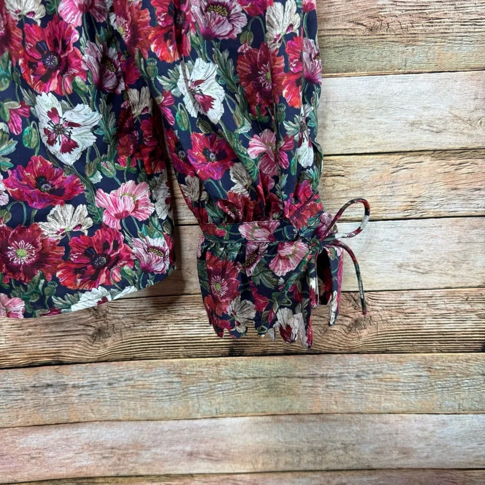 J. Crew Women's Scalloped Sleeve Top in Liberty Poppy Amelie Floral Blouse Sz S - Picture 8 of 10